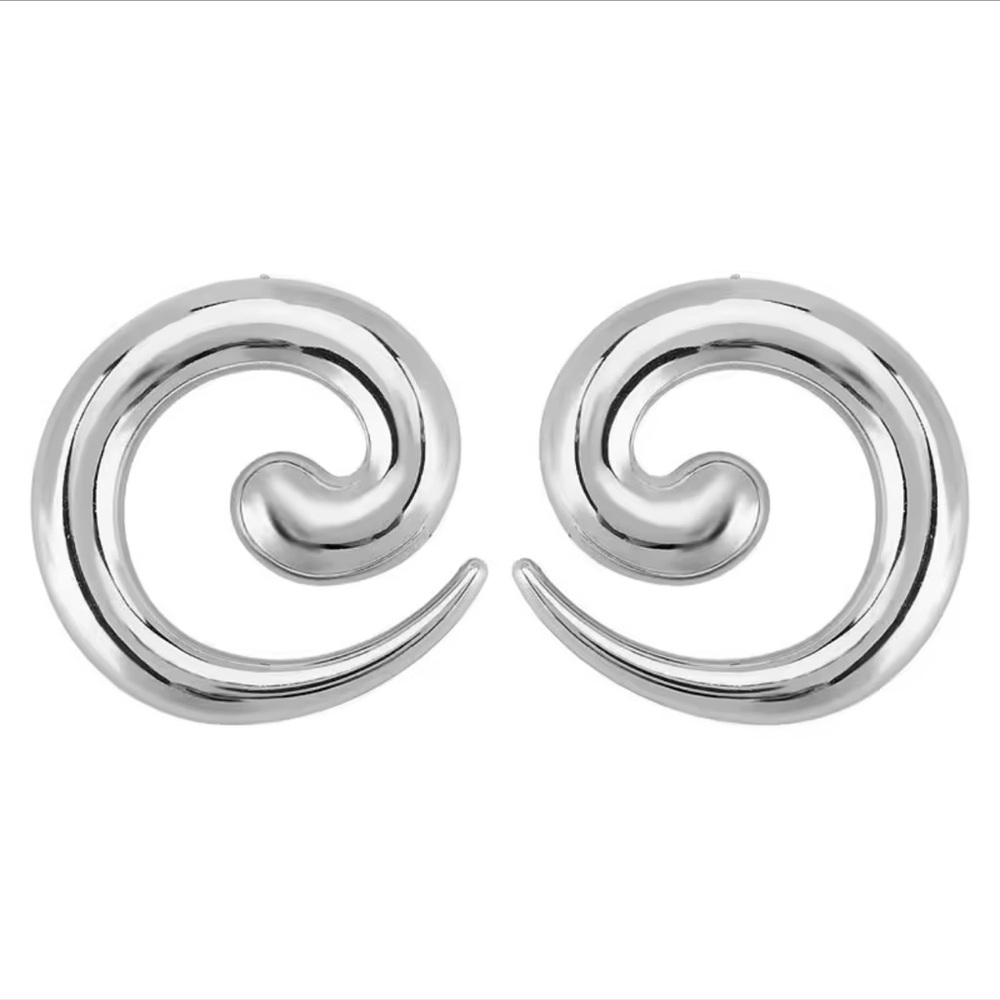 Vintage Silver Spiral Stud Earrings – Bold Retro Statement - Picture 4 of 8